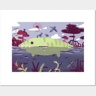 Saltwater Crocodile in Mangrove Swamp Posters and Art